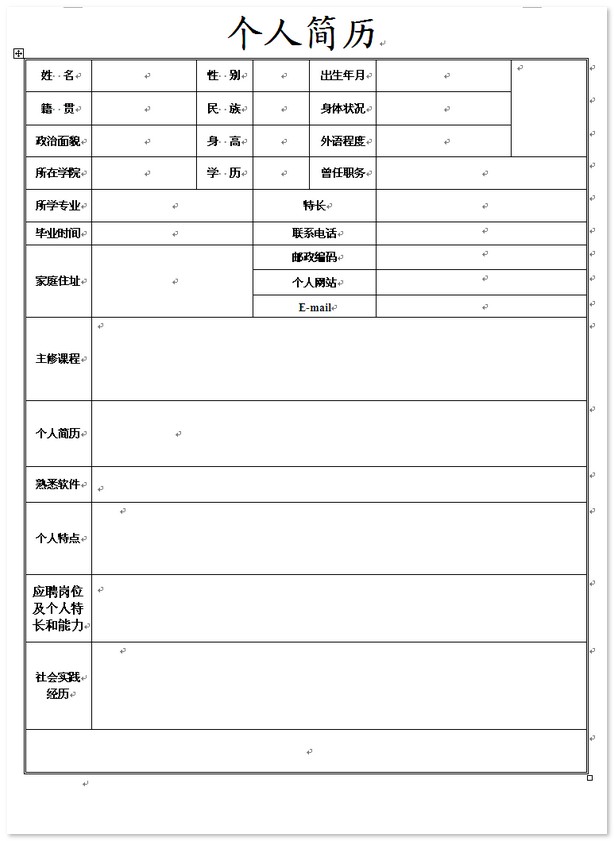 标准个人简历表格